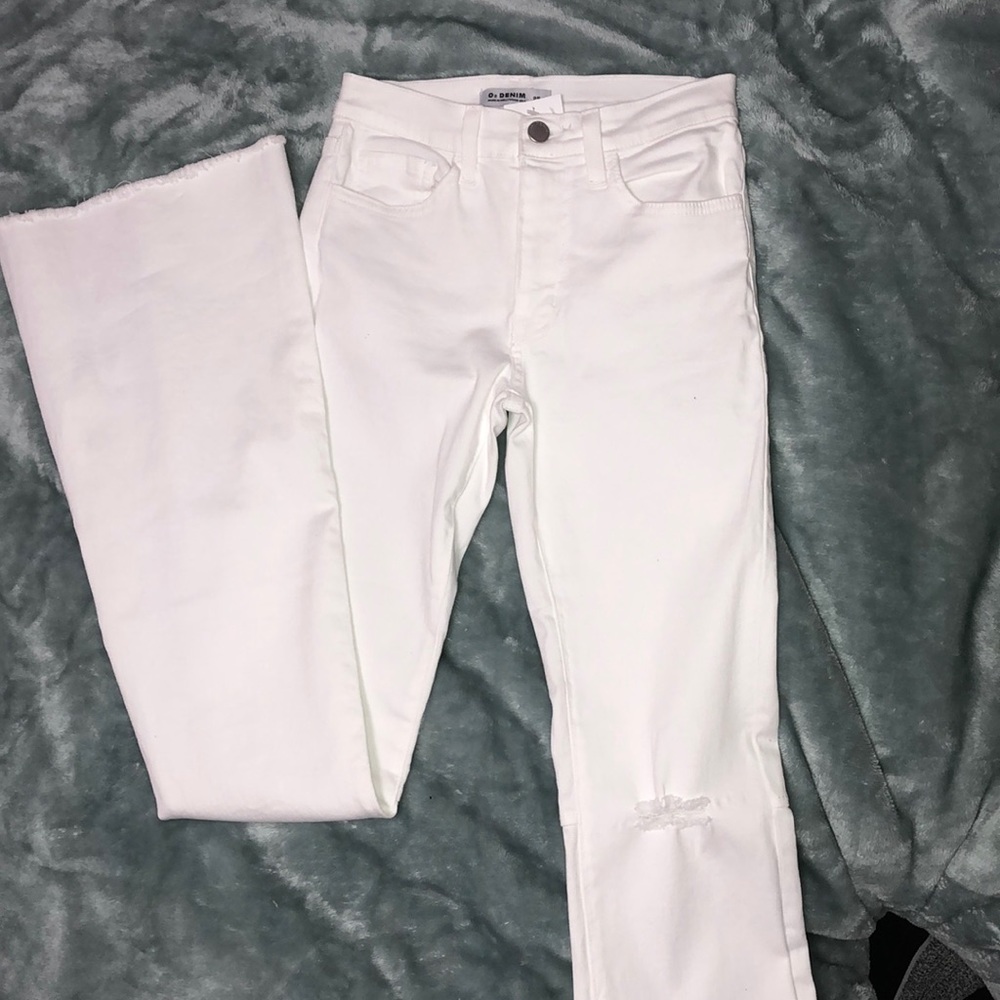 Fit and flare bell bottom white jeans